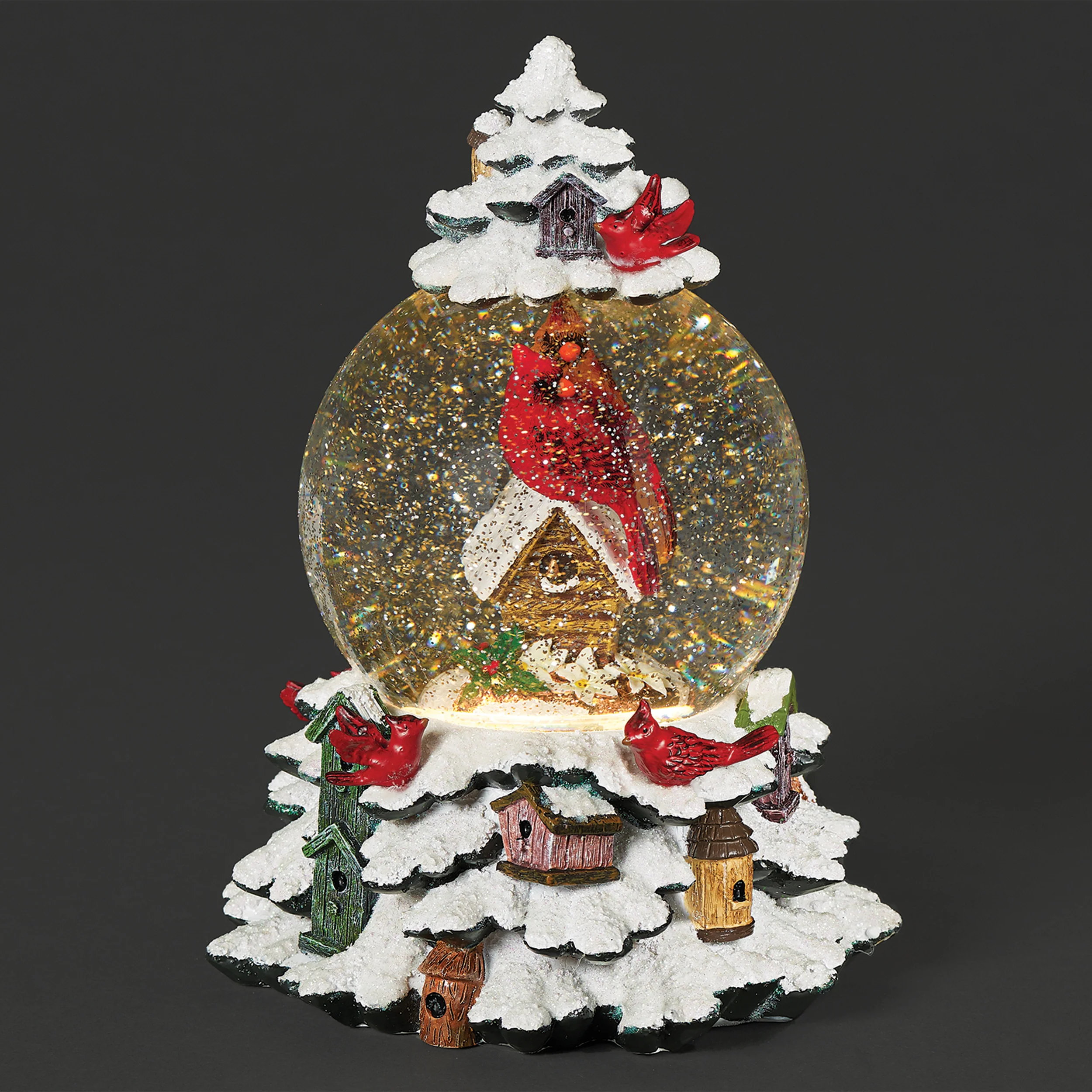Glitterdome Lighted Swirl Cardinal Scene