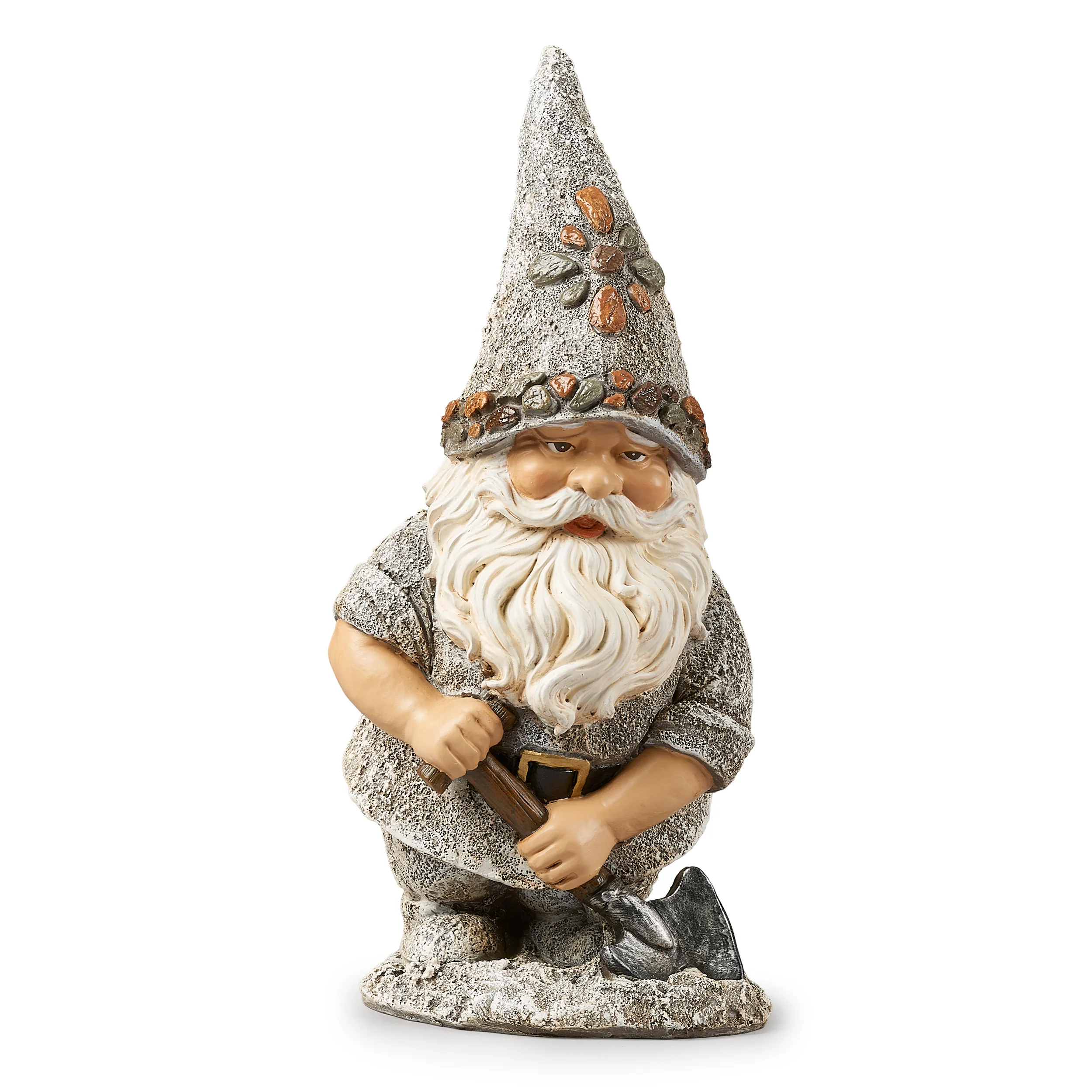 Stone-Look Gnome with Shovel Garden Statue - Image 2