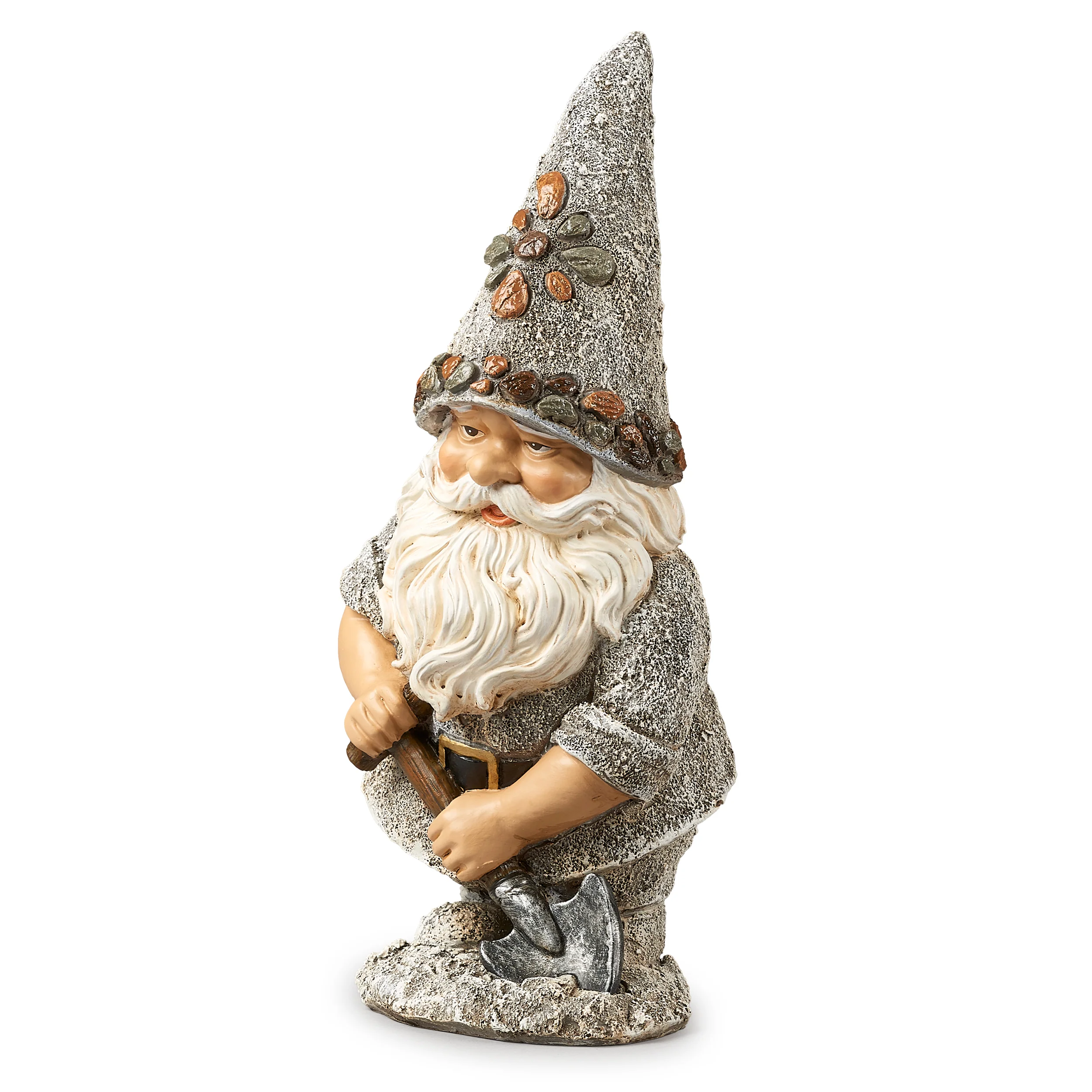 Stone-Look Gnome with Shovel Garden Statue - Image 3
