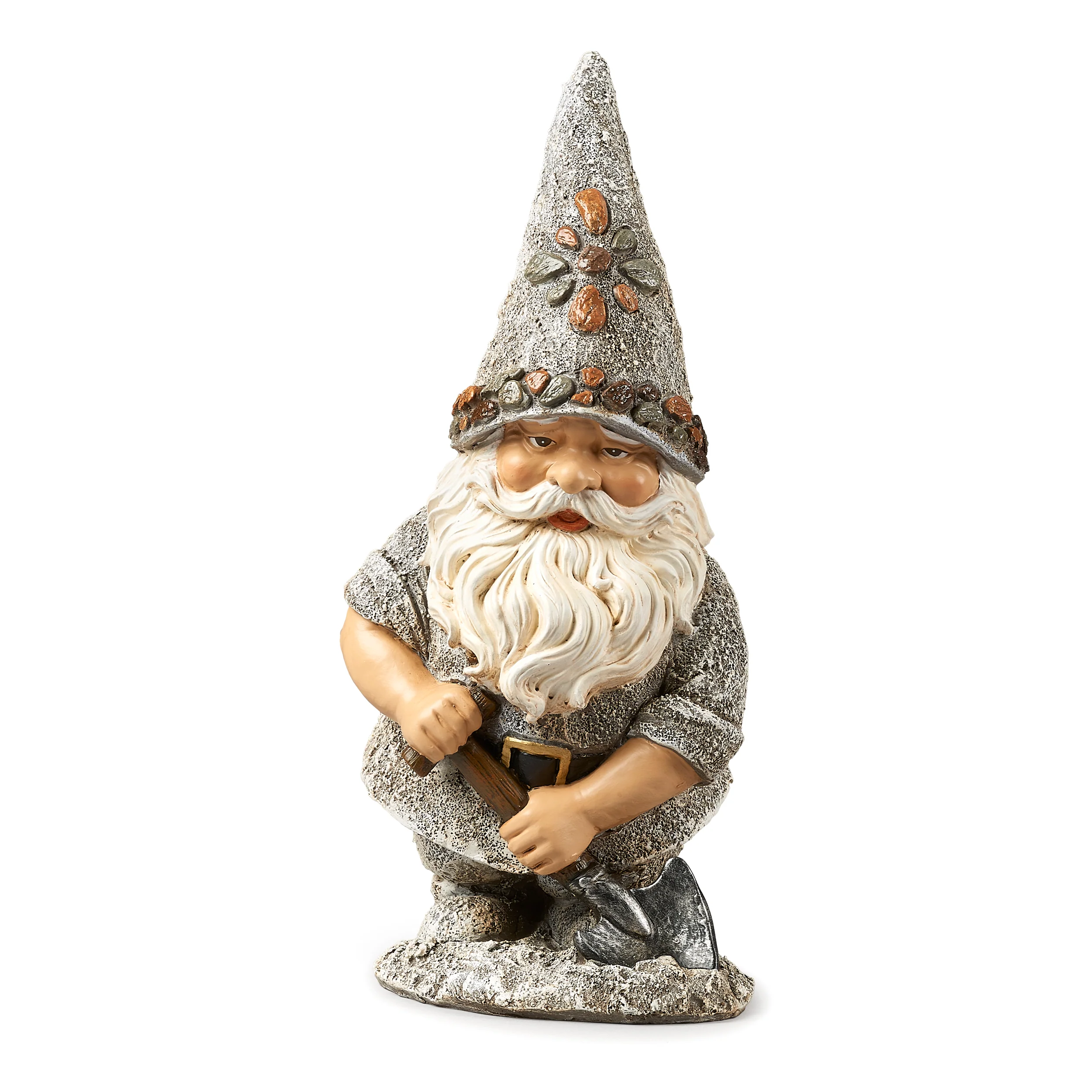 Stone-Look Gnome with Shovel Garden Statue - Image 5